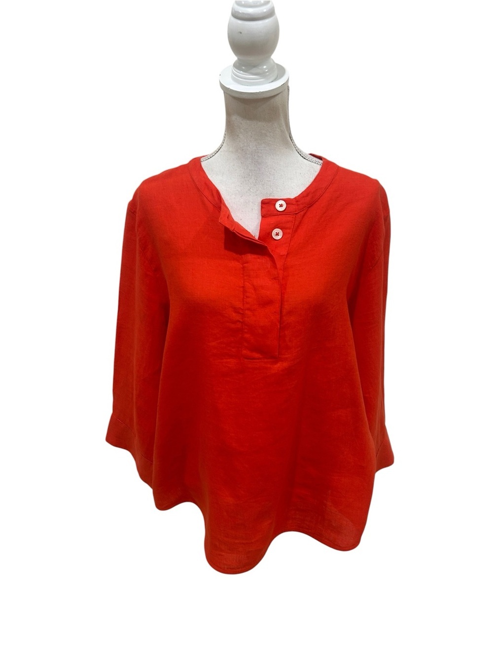 J. Crew Bright Red Orange Button-Neck Linen boxy Tunic size large